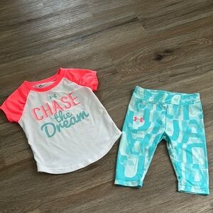 Under Armour Kids' White and Coral Tee with Aqua Capri Leggings